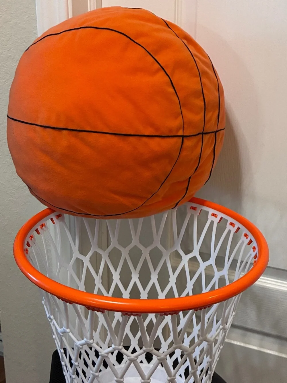 Basketball Hoop Trash Can & Large IKEA Plush Basketball Pillow